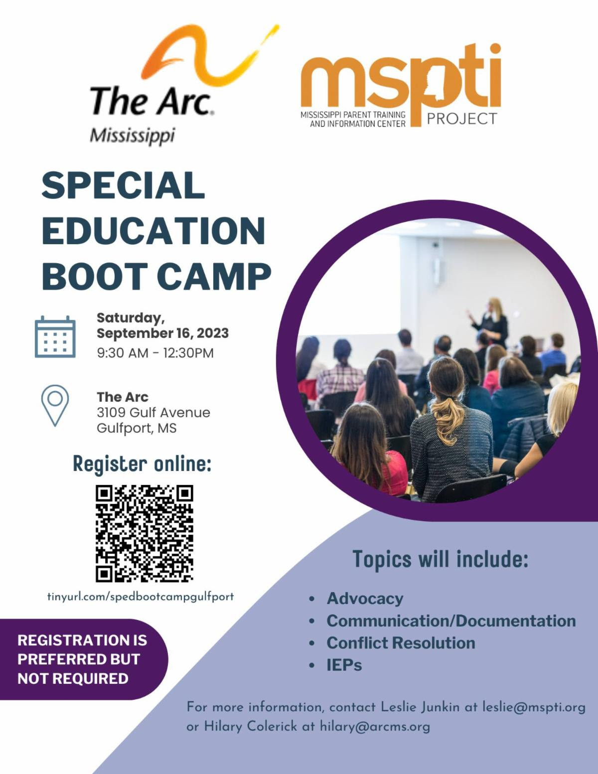 MSPTI flyer with Boot Camp details listed and a QR Code